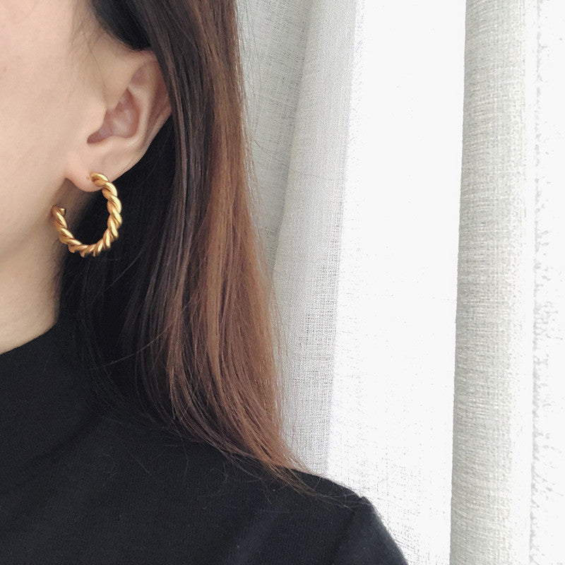 Classic Chic French Twisted 18k Gold Tarnish Free Stainless Steel Hoop Earrings