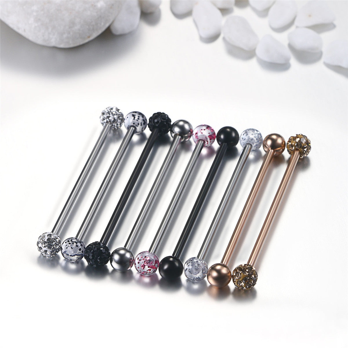 9 Piece Stainless Steel Orelha Long Barbell Ear Cartilage Belly Button Body Piercing Earrings