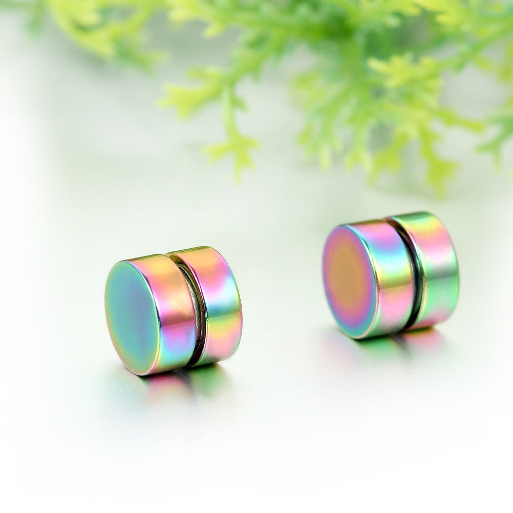 Non Piercing Magnet Magnetic Stainless Steel Bling Round Stud Earrings