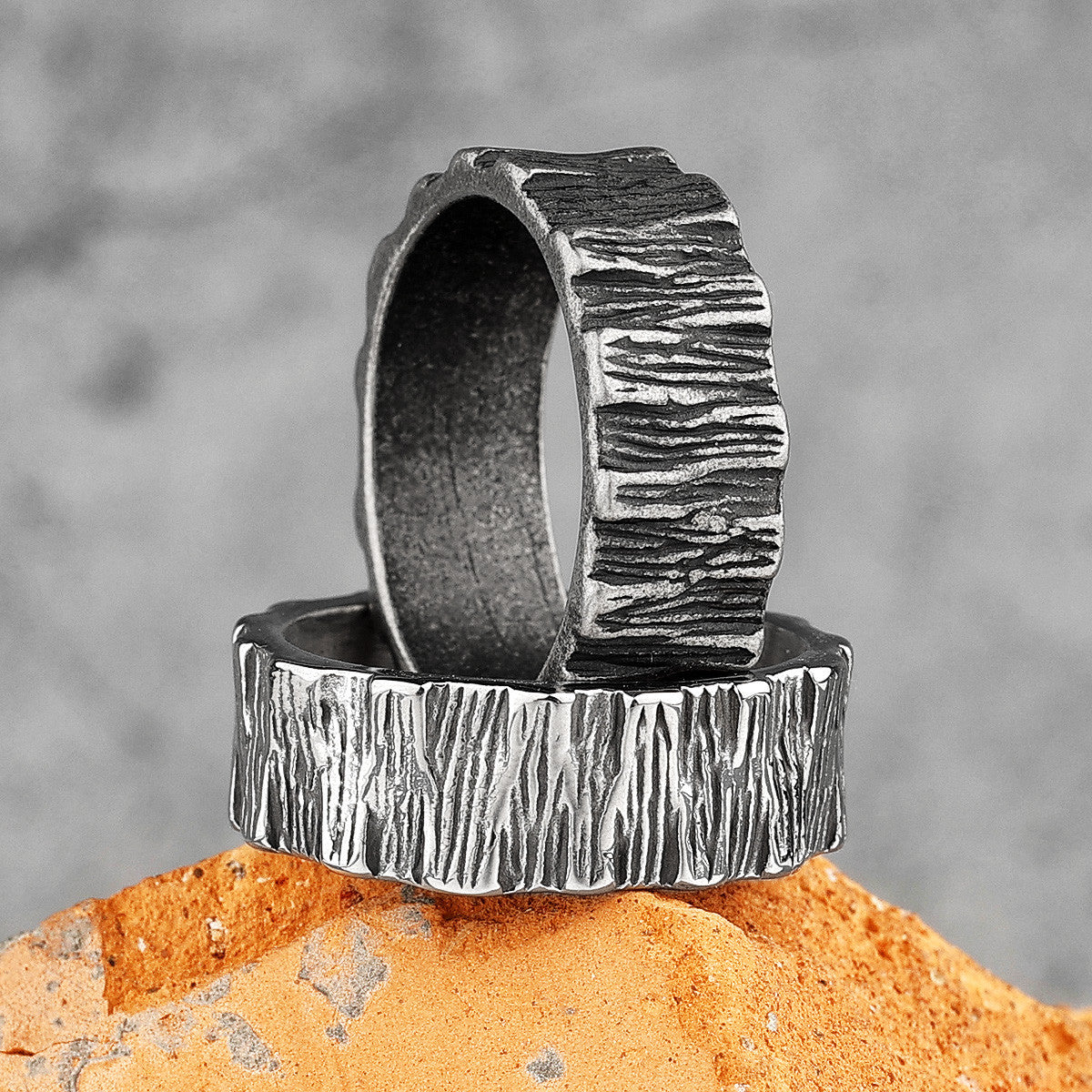 Tree Bark | No Fade Stainless Steel Designer Vintage Look Men's Rings