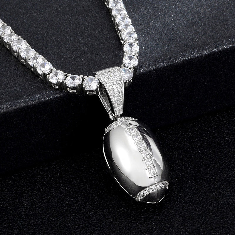 Mens Flooded Ice Hip Hop 18k Gold 3D Football AAA Micro Pave Pendant Chain Necklace