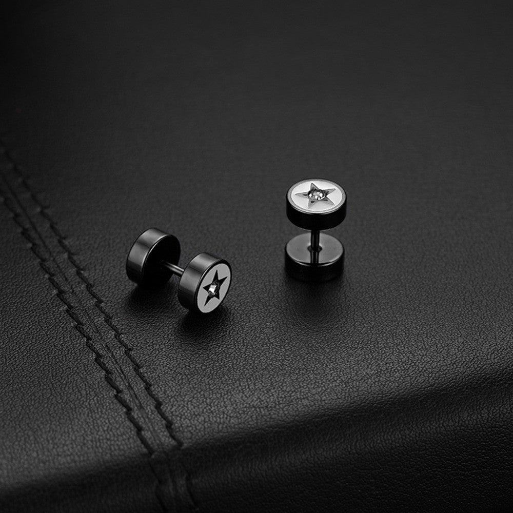 Stainless Steel Bling Street Wear Fashion 5 Star 14k Silver Black Earrings