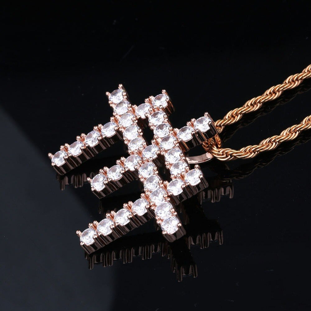 Hip Hop Flooded Ice 14k Gold 925 Silver Rose Gold AAA Stone Gunna Cross Pendant