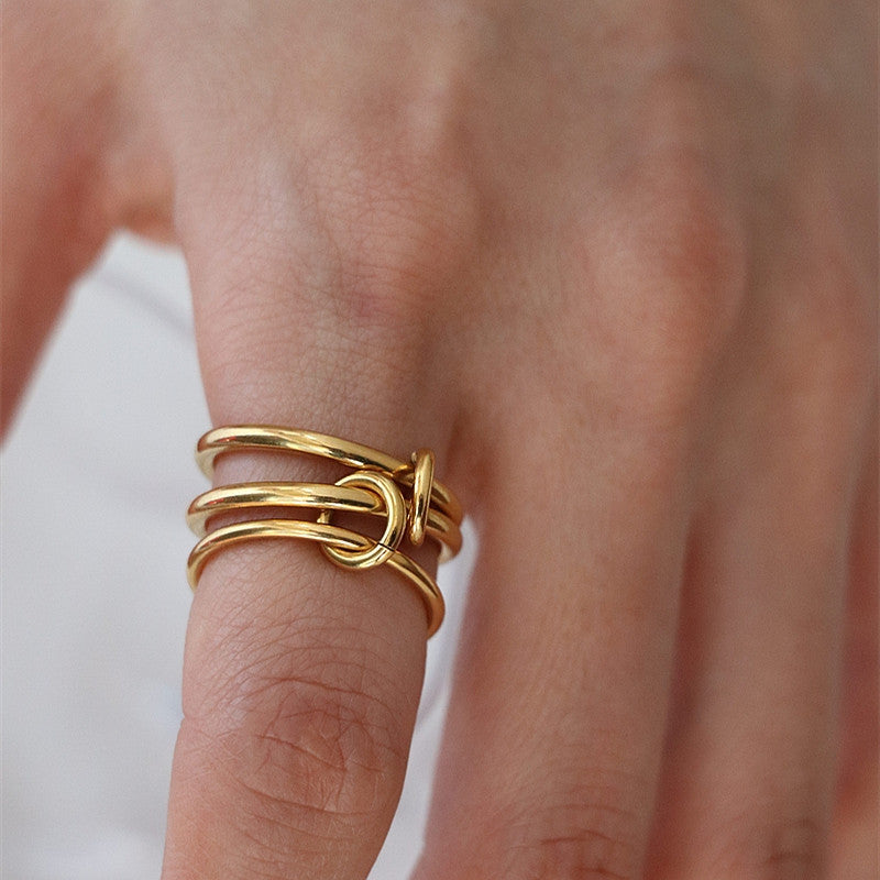 Solid Stainless Steel 18k Gold No Fade Multiple Layers Strand Loop Index Finger Rings