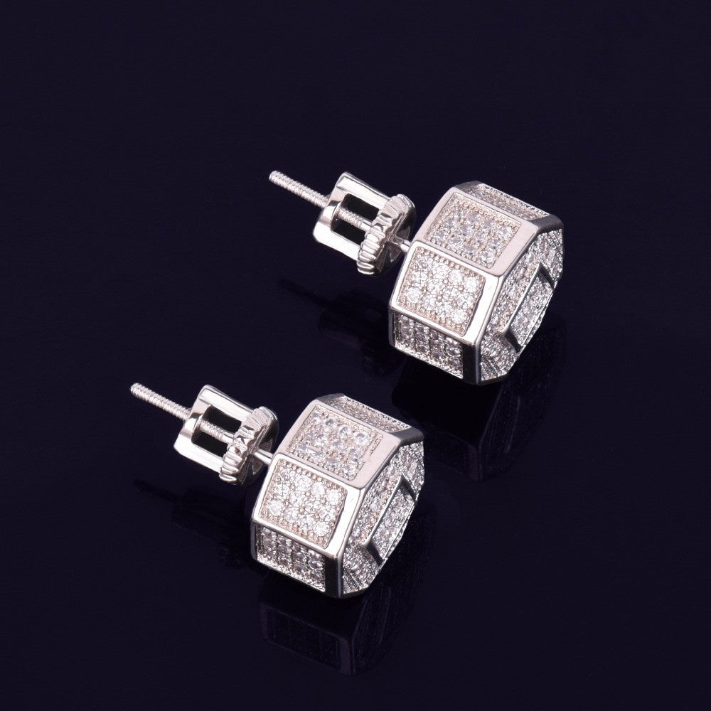 The Octagon | 11MM VVS Diamond CZ 18k Gold .925 Silver Screw Back Hip Hop Earrings