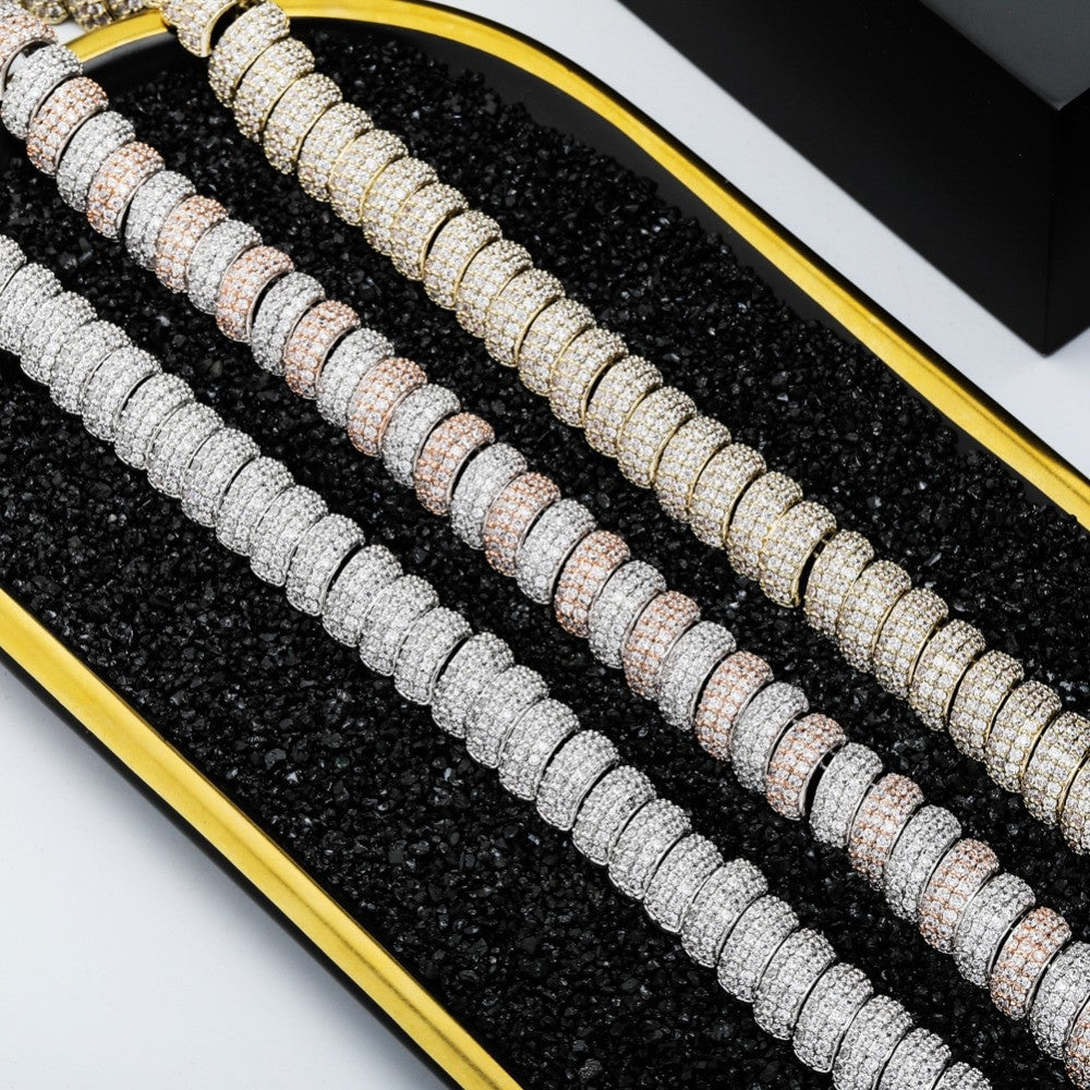 New 14mm Flooded Ice 5A Stone Hip Hop Twisted White Yellow Gold Torque Chain Necklace