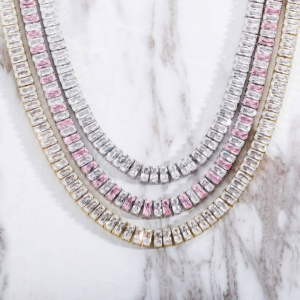 Flooded Ice All Baguette 8mm Hip Hop 14k Gold 925 Silver Bling Chain Necklace