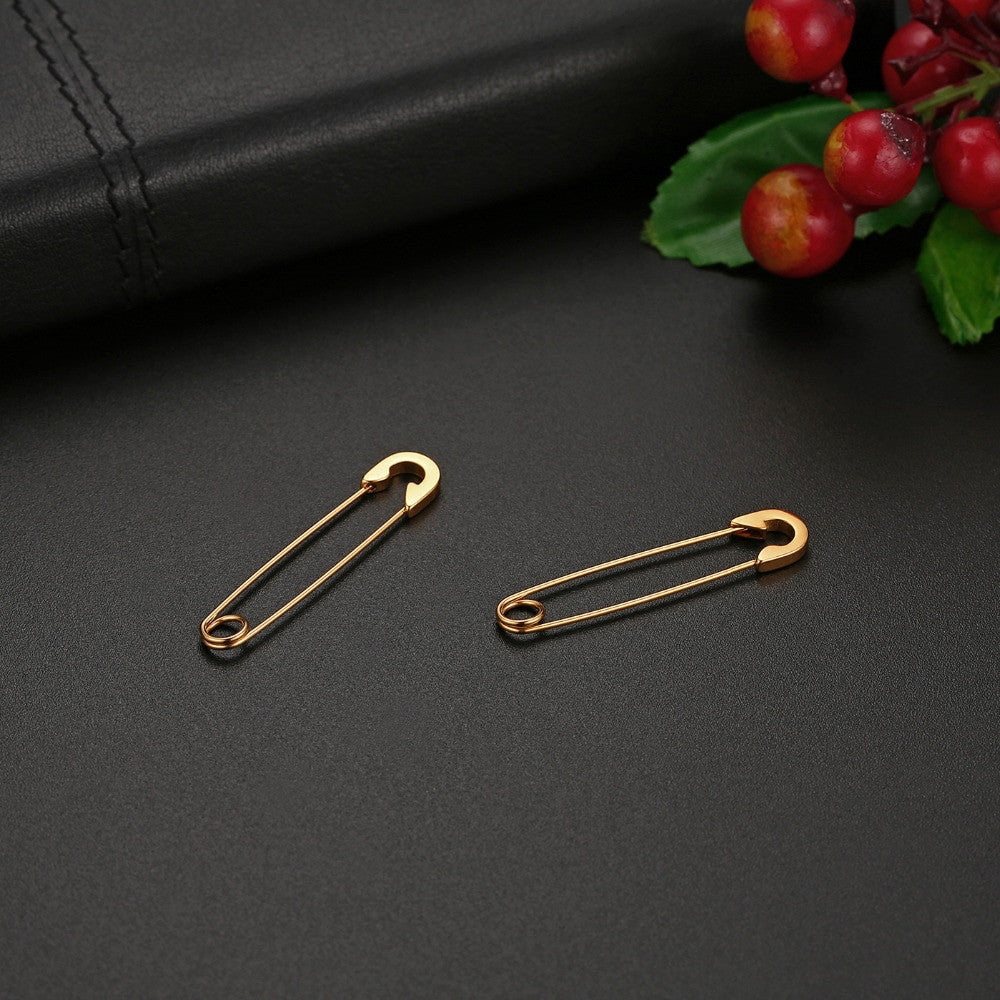 Punk Rock Unique Design Gold Silver Rainbow Color Stainless Steel Saftey Pin Earrings