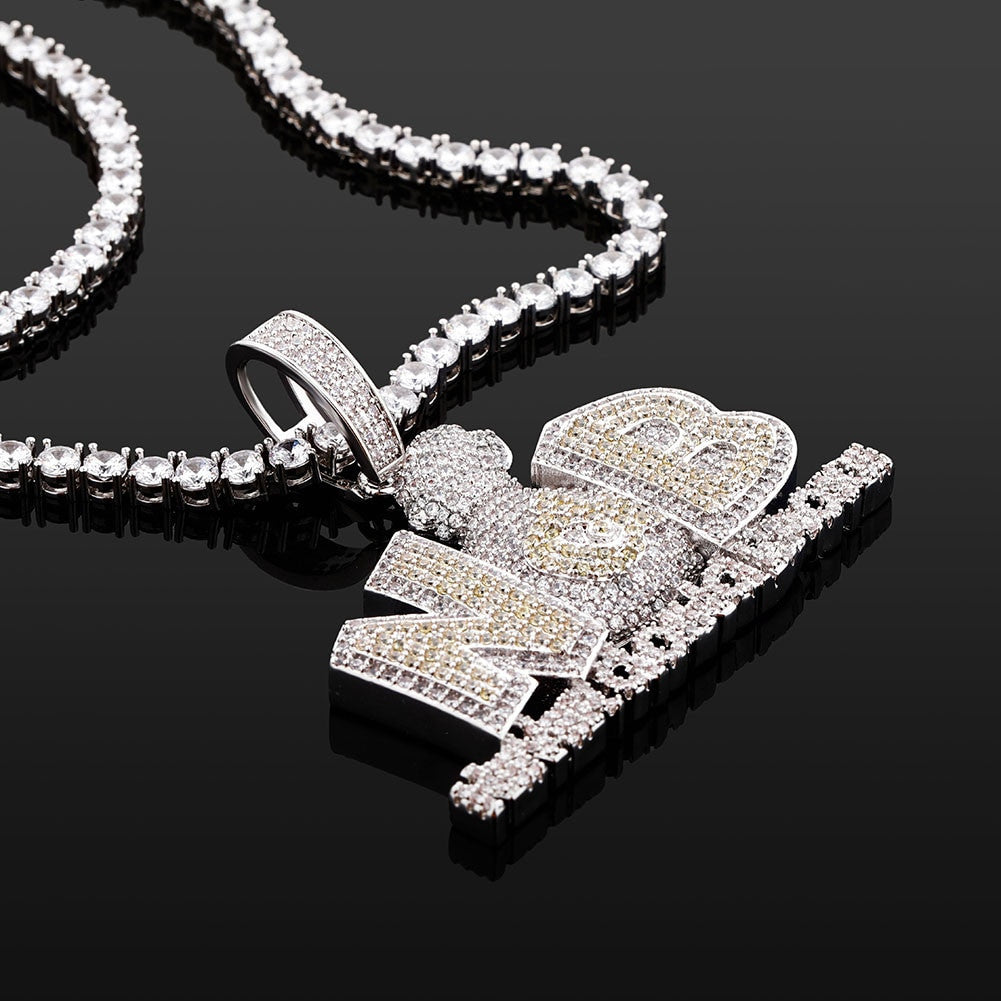 Flooded Ice Never Going Broke 925 Silver Hip Hop Iced Pendant Chain Necklace