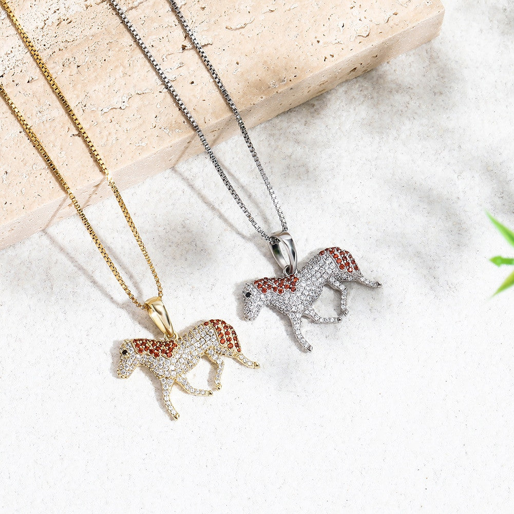Ladies Fine Jewelry 3A Simulate Diamond .925 Sterling Silver Horse Pendant