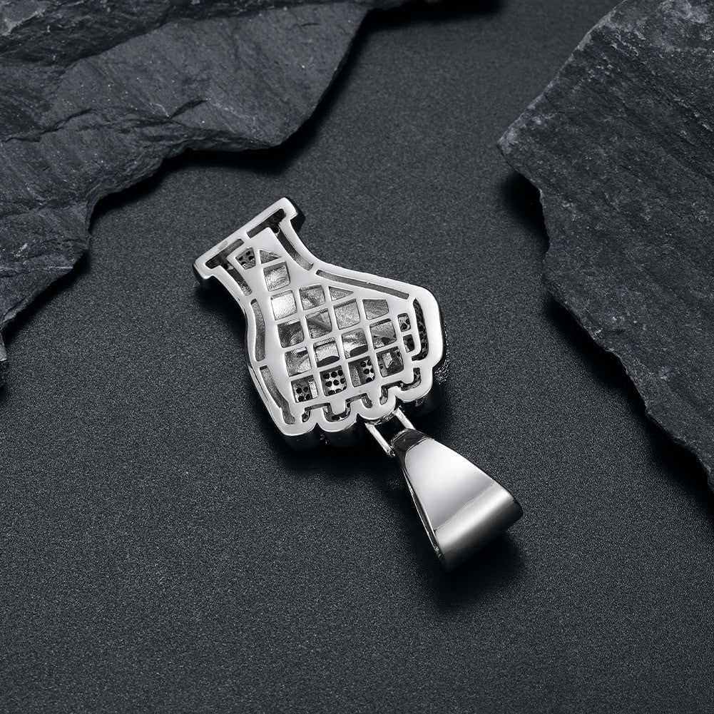 Mens Flooded Ice Black Power Fist Micro Paved Hip Hop Pendant Chain Necklace