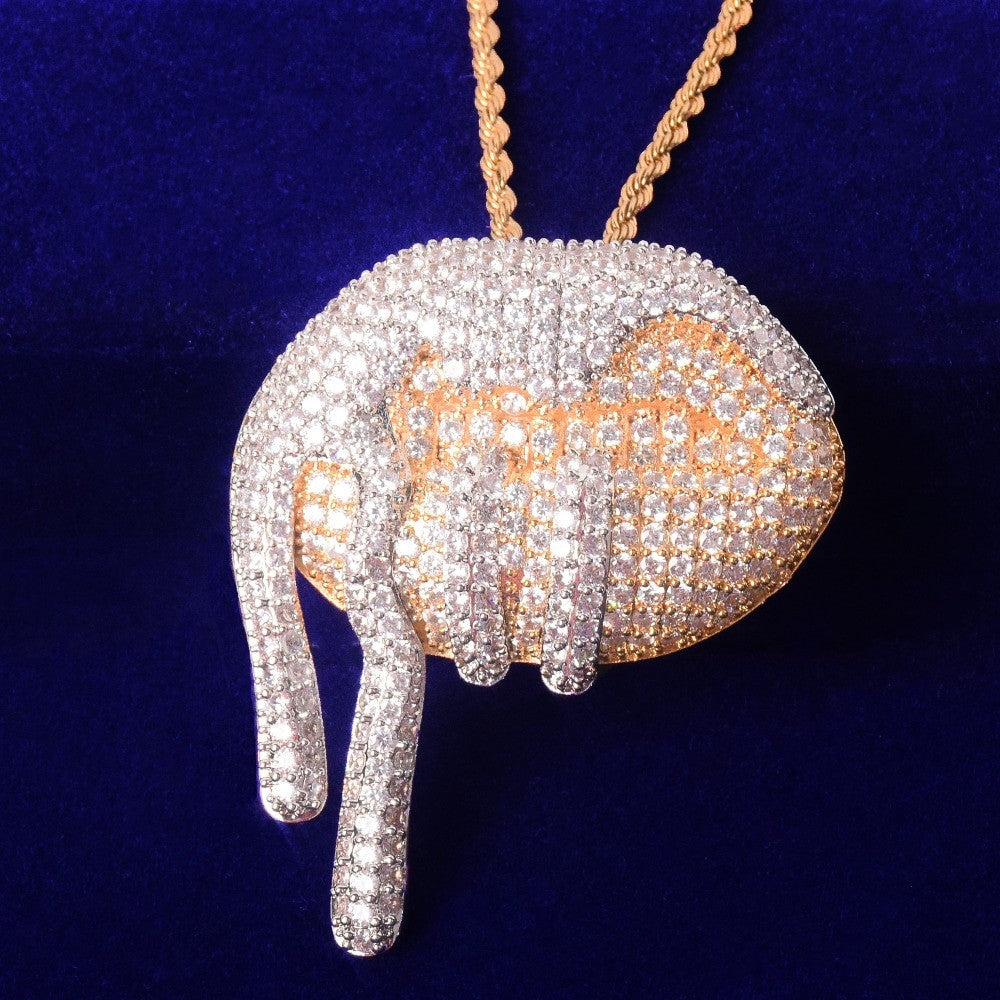 18k Gold Drooling Covered Lips AAA Flooded Ice Hip Hop Pendant Chain Necklace