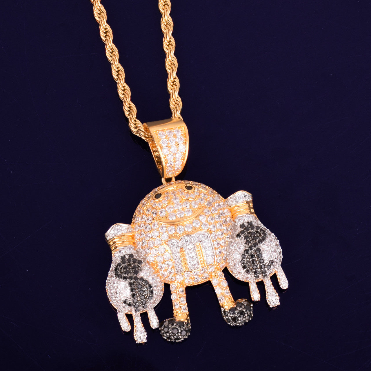 M & M Drip Hold Money Bag 18k Gold Hip Hop AAA Micro Pave Stone Bling Pendant