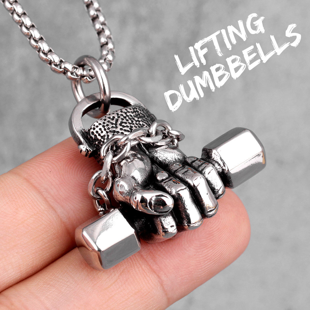 Mens Street Wear No Fade Stainless Steel Fit Life Dumbbell Hip Hop Pendant