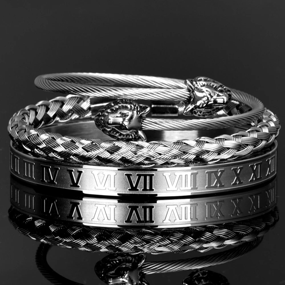 The Wolf | Luxury No Fade Stainless Steel 3 Piece Hip Hop Bracelet Stack Set