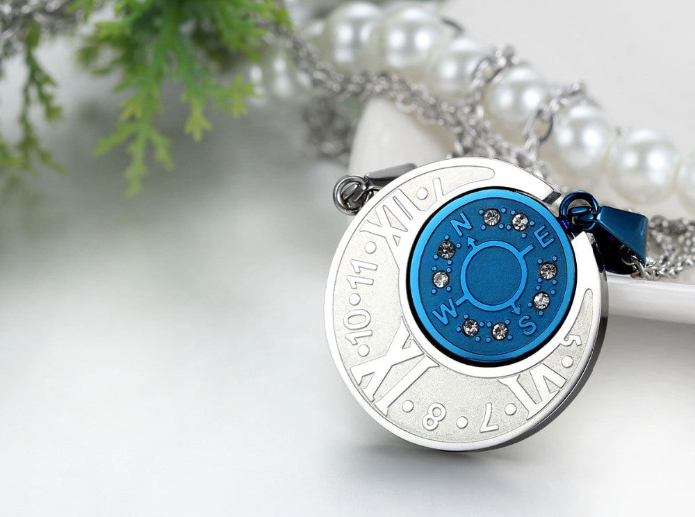 Couples Lovers No Fade Stainless Steel Eternal Love Compass Bling Bling Pendant Chain Necklace