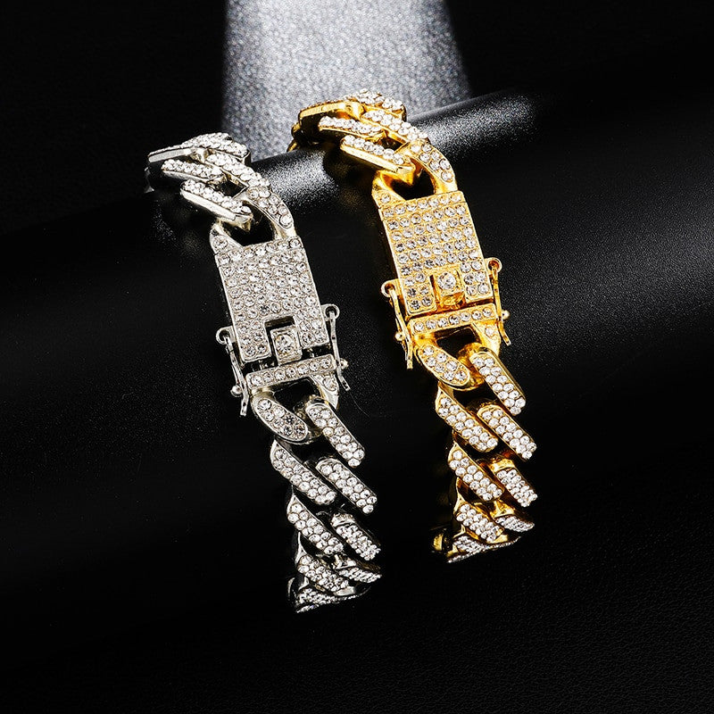 Hip Hop 15MM Iced Full AAA Stone Designer Cuban Link Bracelet