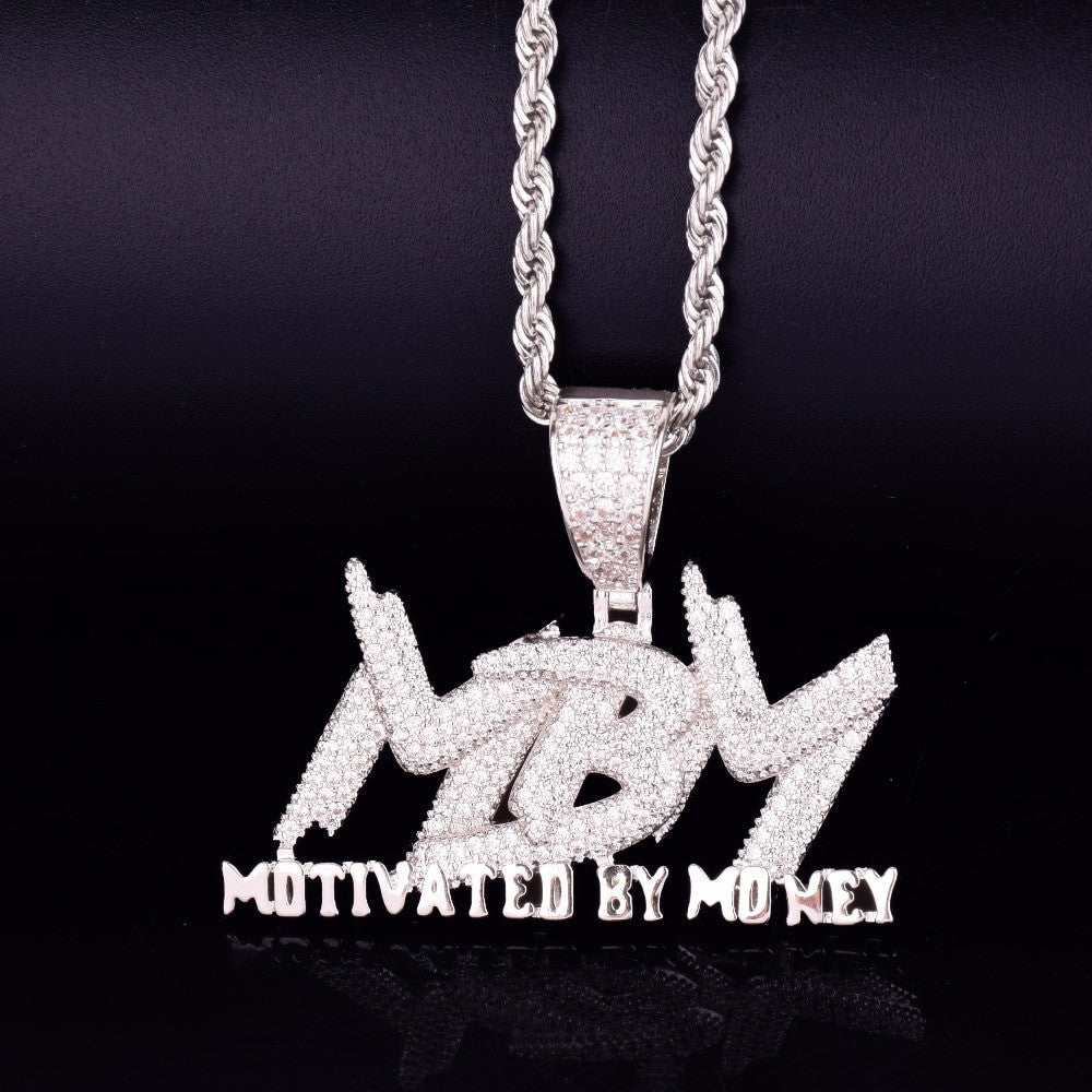 AAA True Micro Pave Motivated By Money Flooded Ice MBM 18k Gold Pendant Chain