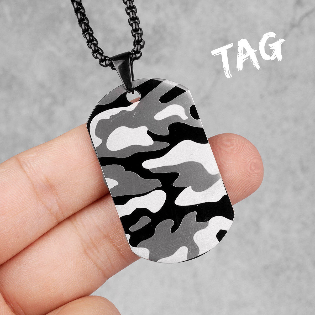 Stainless Steel No Fade Camouflage Camo Color Dog Tag Street Wear Chain Necklace