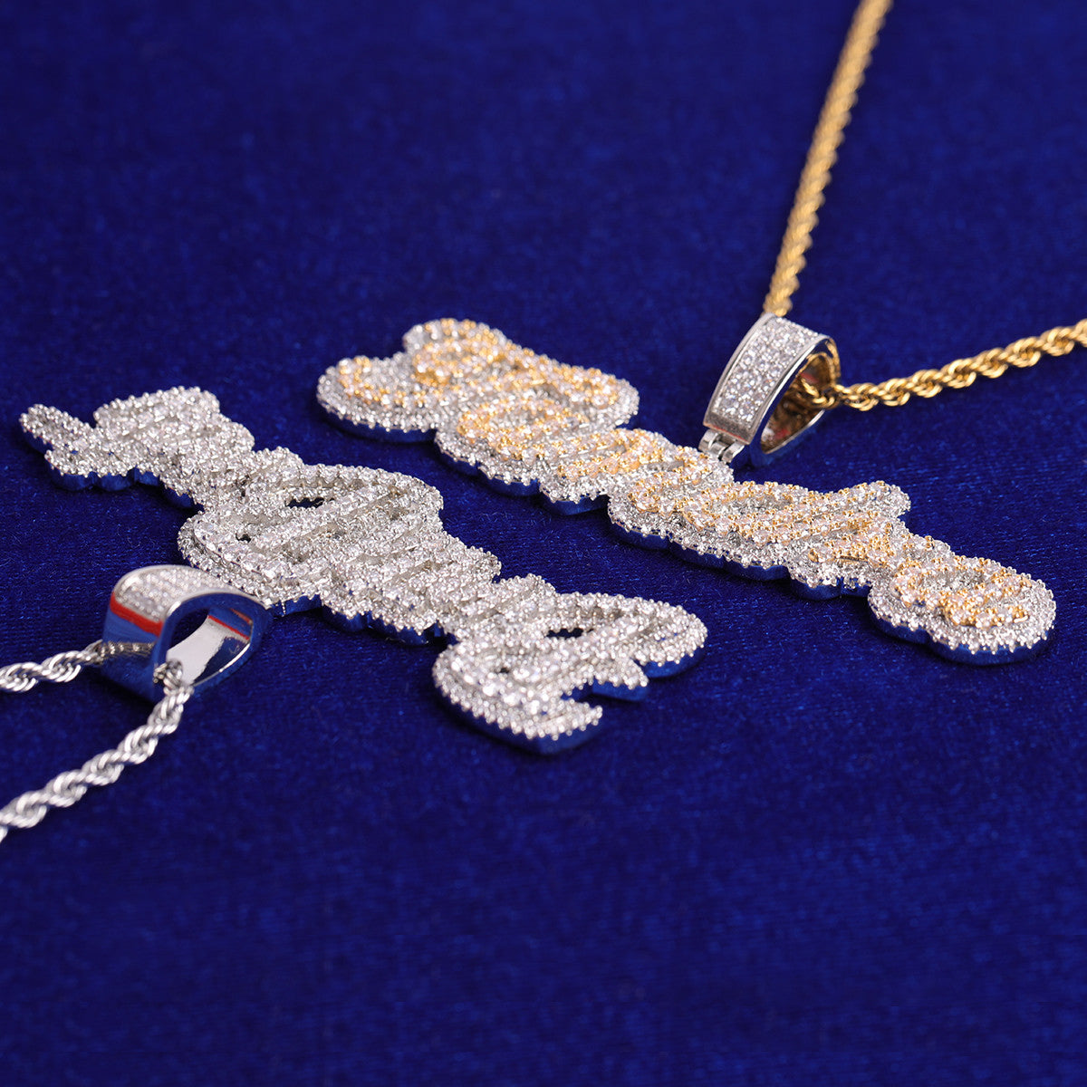 Cluster Drip | Iced Two Layer VVS Diamond CZ Blinged Out Nameplate Pendant