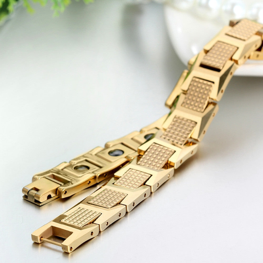 Mens Luxury Magnetic Stone Gold Tungsten Carbide Classic Casual Bracelet