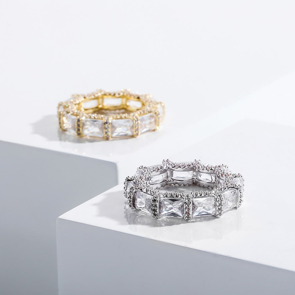 New Luxury Street Wear 14k Gold 925 Silver Flawless Baguette Hip Hop Rings