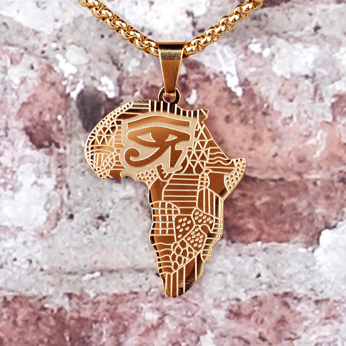 Mother Land | 14k Gold Over 316L No Fade Stainless Steel Africa Eye of Ra Hip Hop Pendant