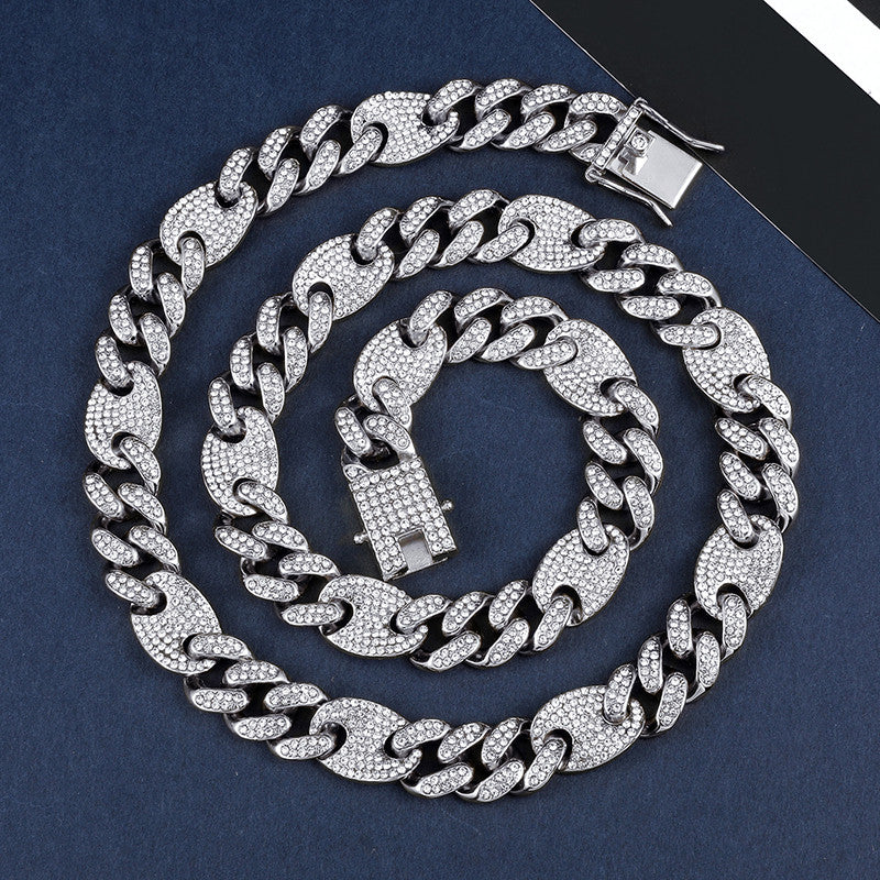 Fully Iced 12mm Flat Cuban Link Chain Necklace Bracelet 18k Gold .925 Silver Jewelry Set