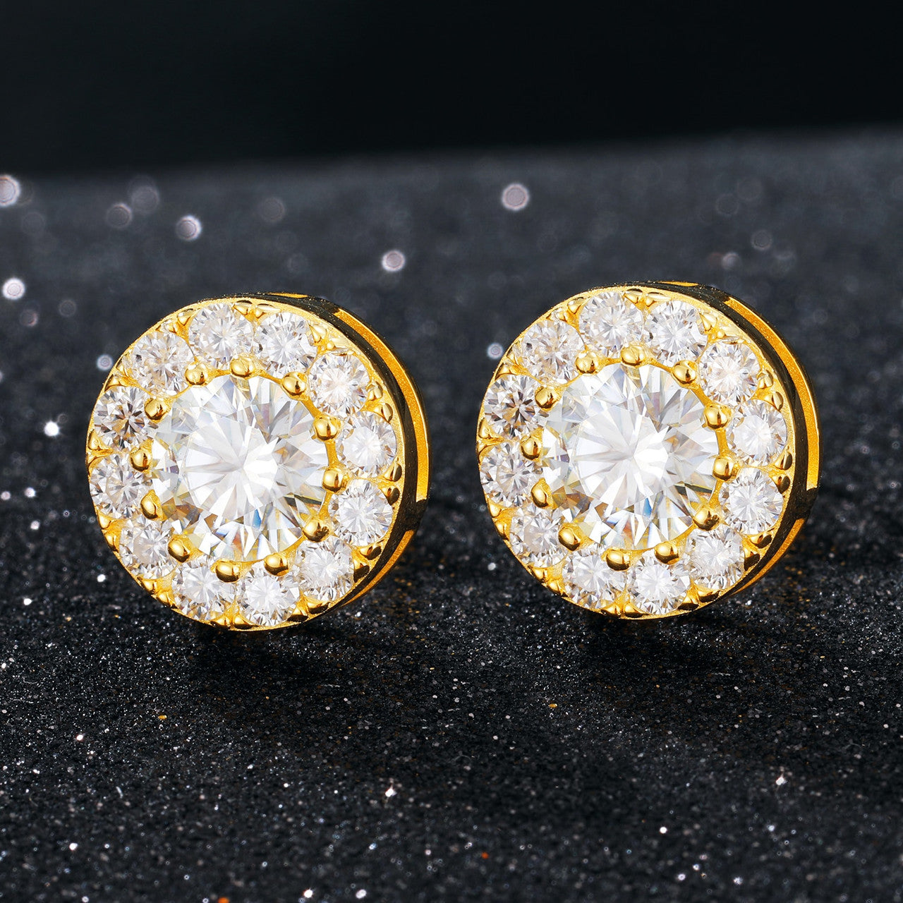 Genuine VVS Diamond Solid 925 Sterling Silver Iced Bling Out Round Stud Earrings