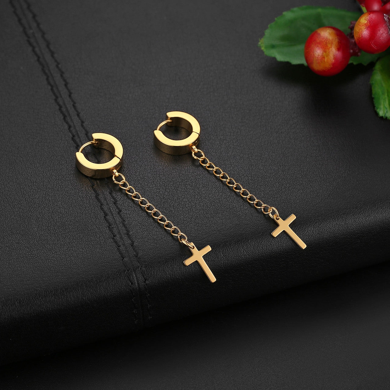 Stainless Steel Huggie Style Cross Star Clip Street Wear Earrings
