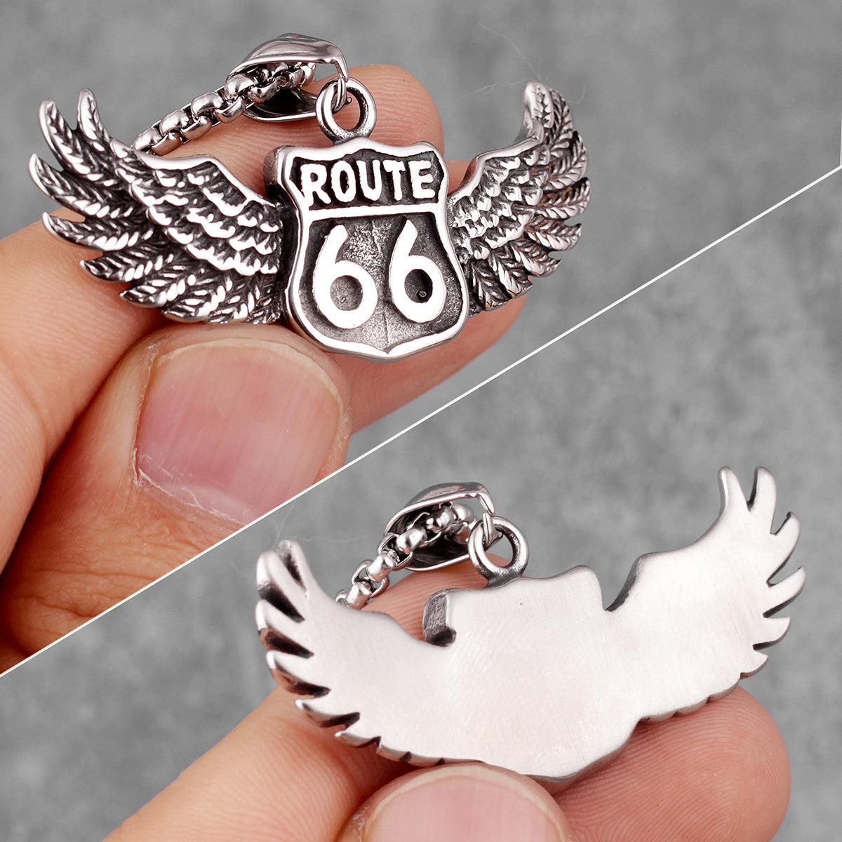 Mens Biker Life Route 66 316L No Fade Stainless Steel Street Wear Pendant Chain Necklace