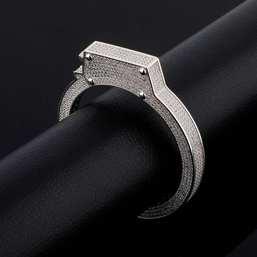 White Gold AAA Micro Pave Handcuff Flooded Ice Bracelets