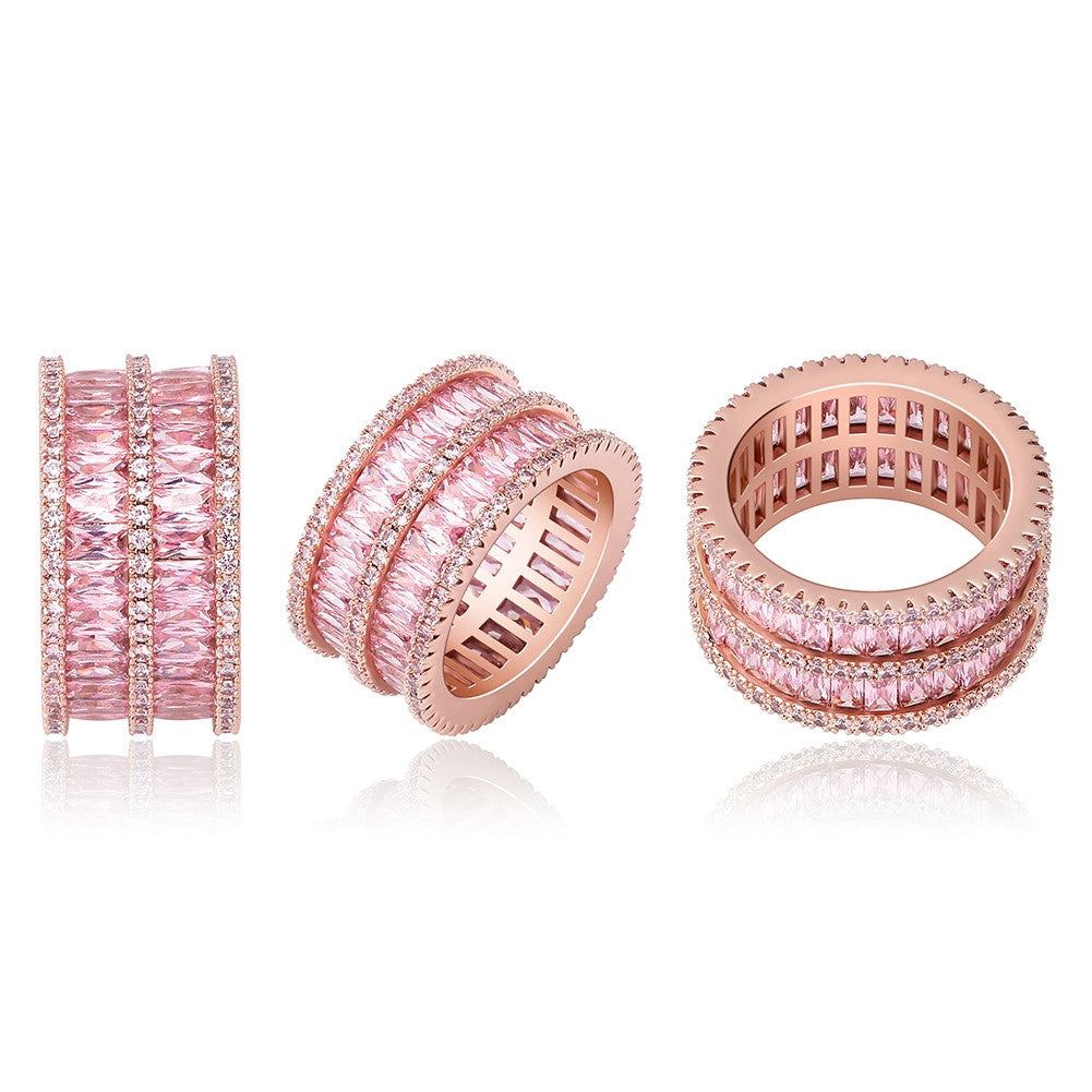 Flooded Ice Double Stack 2 Row Baguette Hip Hop Rings