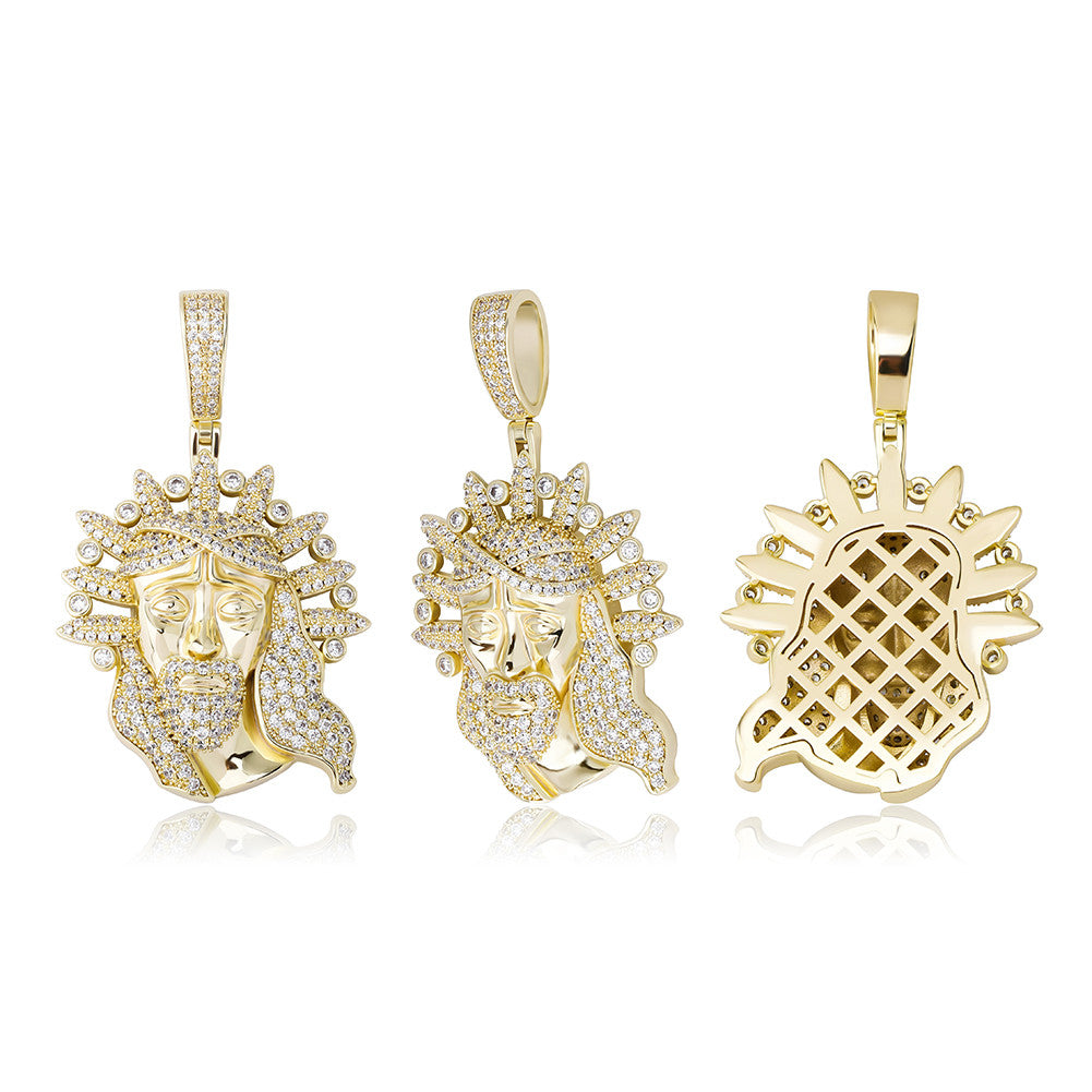 Mens Gold Silver Rose Jesus Face Flooded Ice Hip Hop Pendant