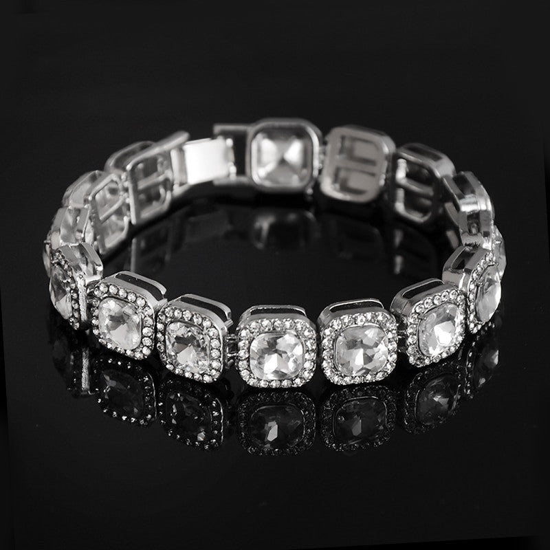 Hip Hop Big Boy 12mm Pave Prong Set AAA Center Stone Flooded Ice Chain Necklace Bracelet Set