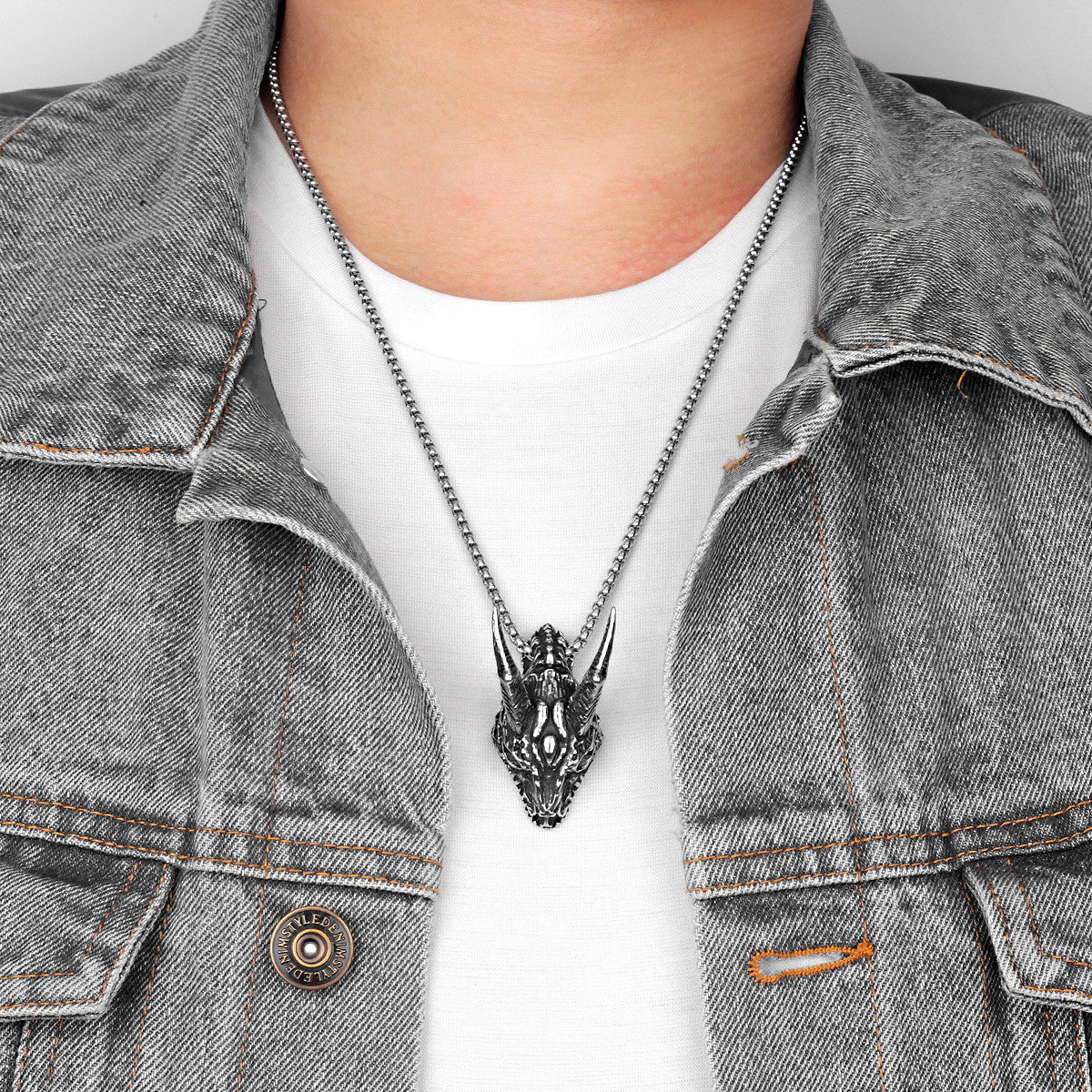 Stainless Steel No Fade Undead Dragon Mens Fashion Street Wear Chain Necklace