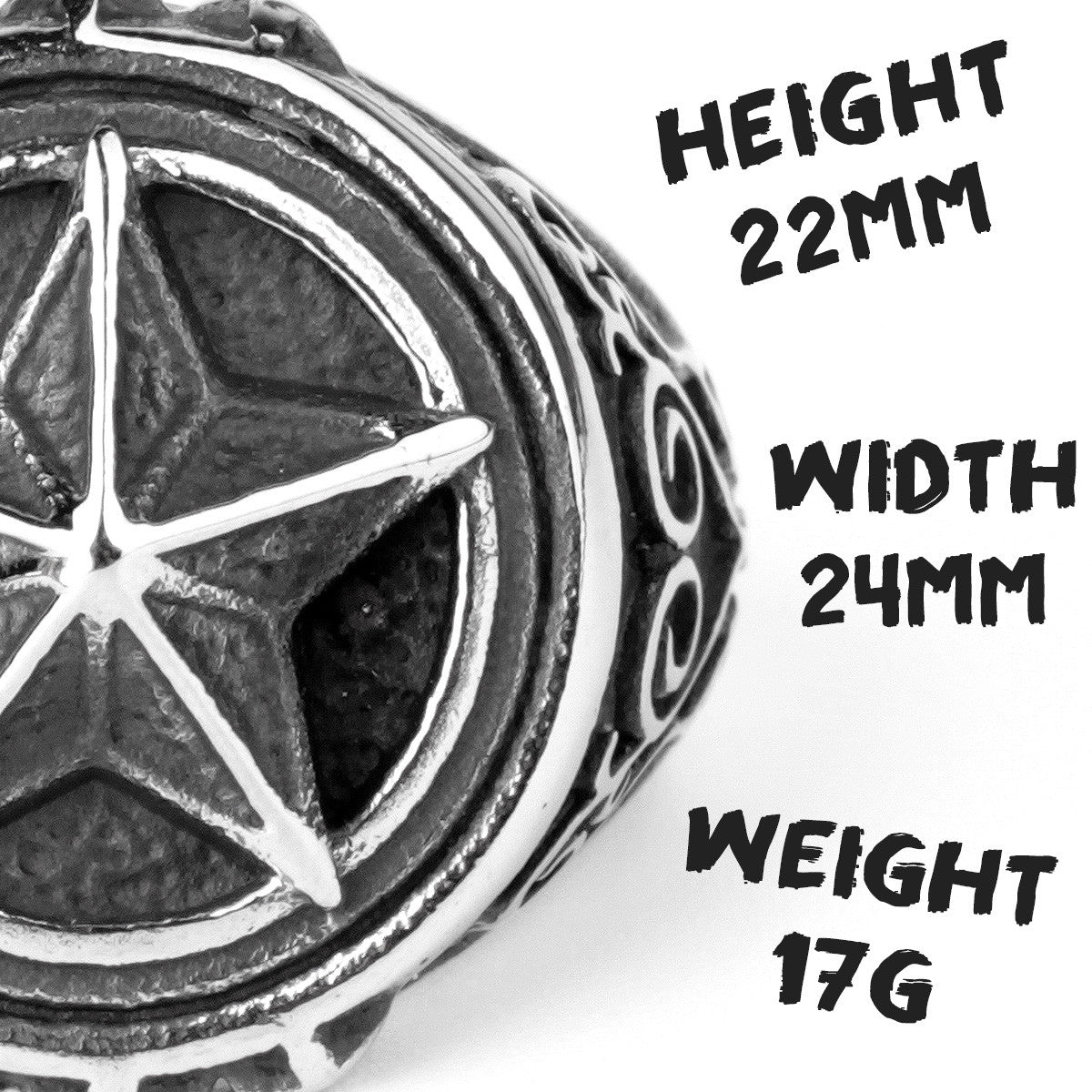 Mens 316L No Fade 3D Raised Pentagram Stainless Steel Street Wear Rings