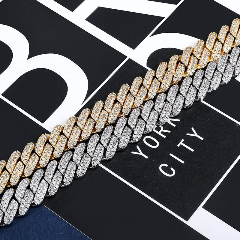 18k Gold AAA Micro Pave 4 Prong Box Clasp Miami Cuban Tight Link Chain Necklace