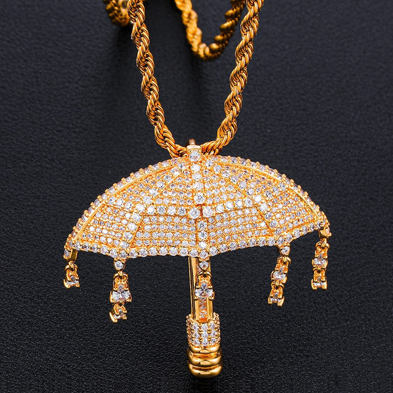 White Gold 18k Bling Its Raining Money Umbrella Hip Hop Pendant