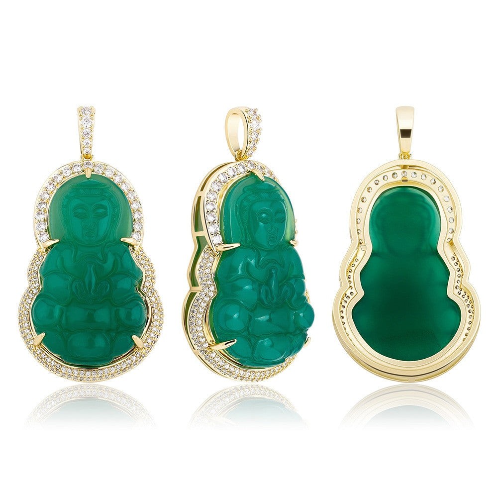 AAA 14k Gold .925 Silver Emerald Micro Pave Avalokitesvara Bodhisattva Buddha Pendant