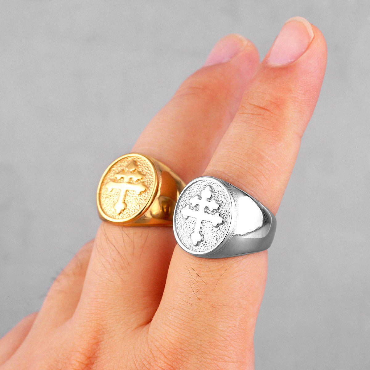 Lorraine Cross | 14k Gold Black 316L No Fade Stainless Steel Men's Cross Ring