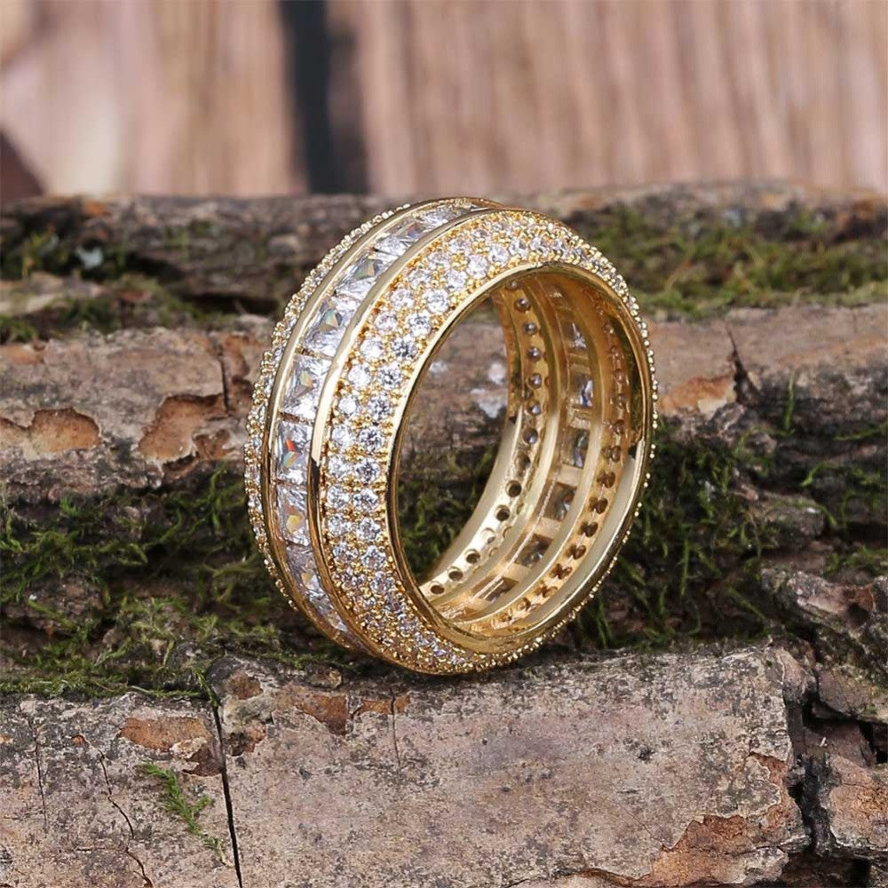 Baguette 18k Gold Silver AAA True Micro Pave Flooded Ice Ring