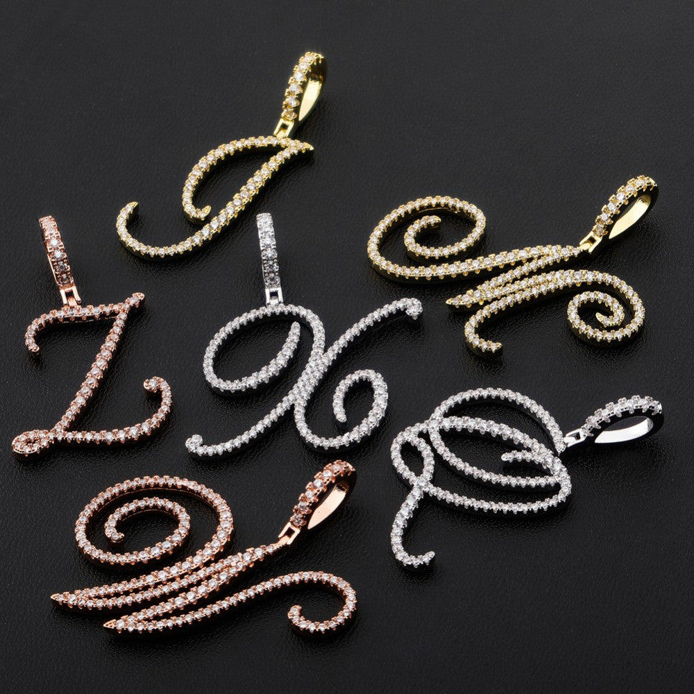 Cursive Ice | Style A-Z Cursive Letter VVS Diamond CZ Initial Name Pendant Necklace