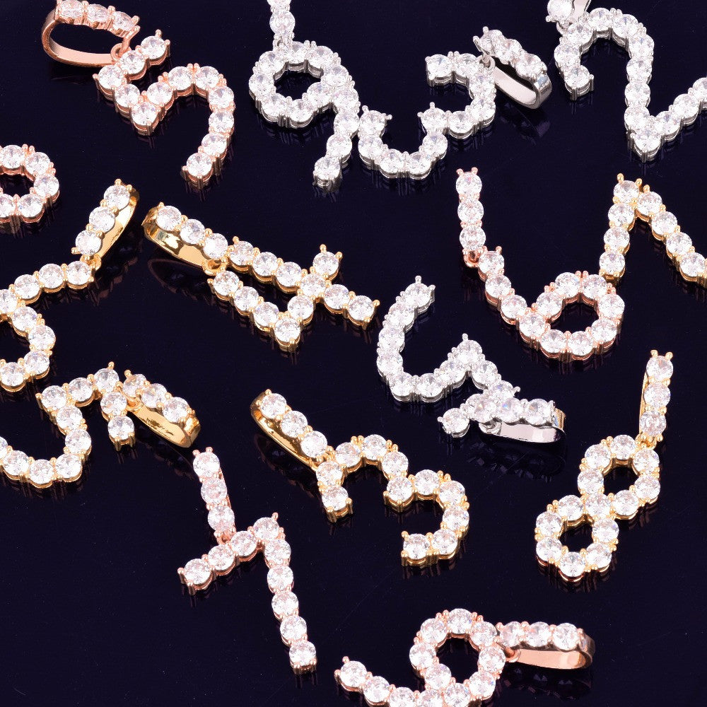 Flooded Ice Bling Tennis Numbers Cluster Stone Hip Hop Chain Pendants