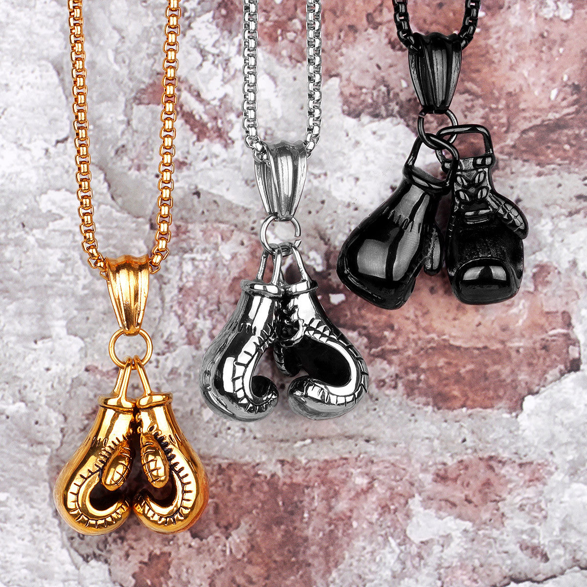 Mens Street Wear No Fade 316L Black Silver 14k Gold Boxing Gloves Pendant Chains