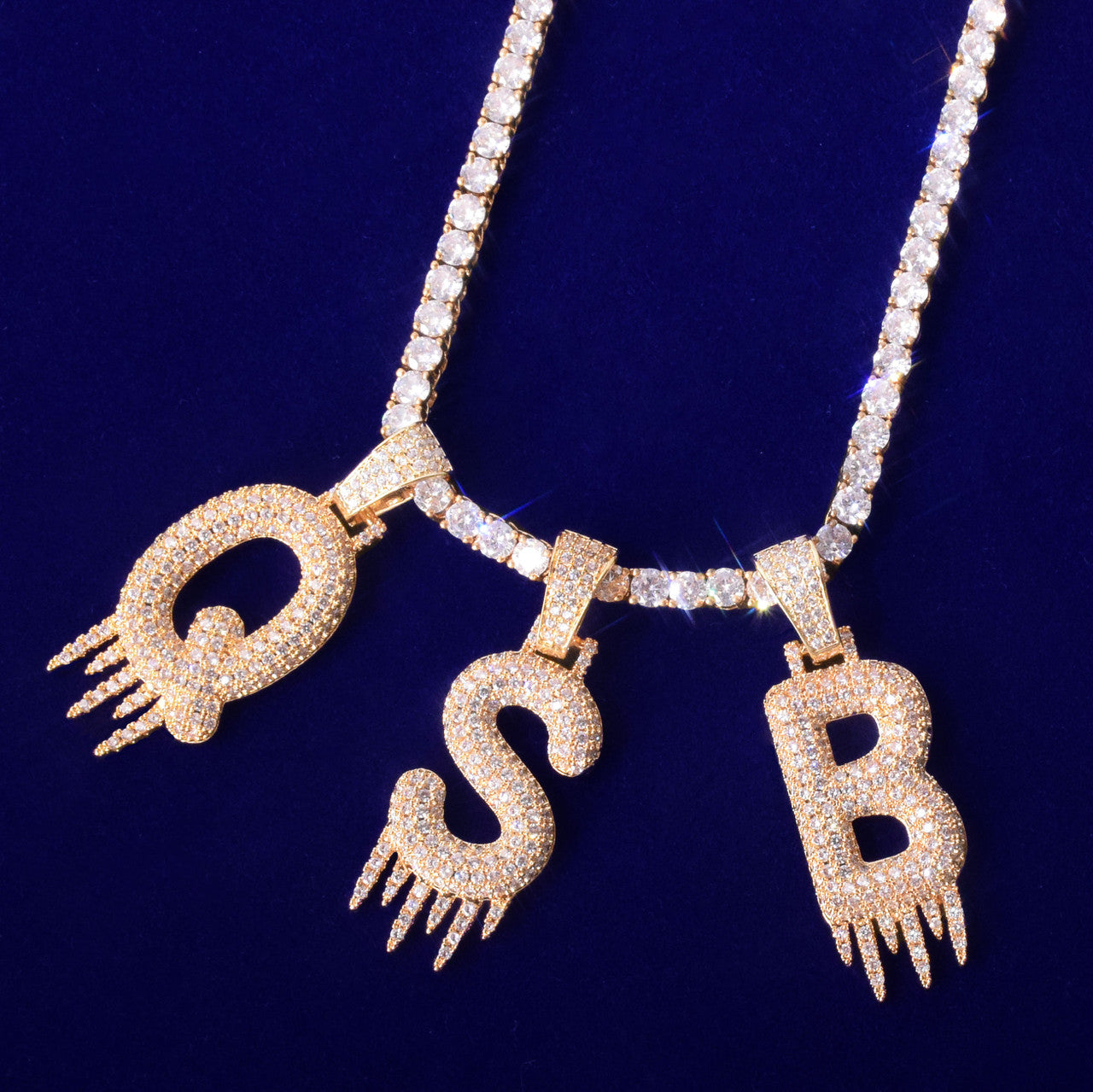 Ice Sickle | Iced VVS Diamond CZ Blinged Out Solid Back Prong Set Initial Pendants