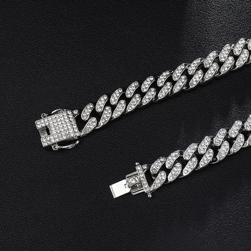 Fire Starter | Hip Hop 13mm Fully Iced Paved Miami Cuban Link Chain Bracelet Set