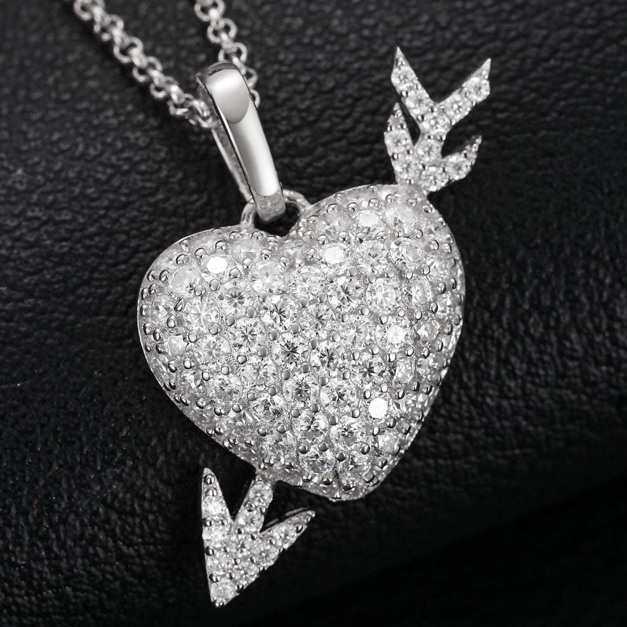 Ladies Love Found Me Genuine VVS Diamond Solid Sterling Silver Heart Arrow Necklace