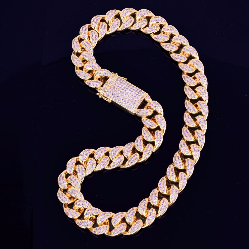 Purple Reign | 20mm Purple VVS Diamond CZ Prong Miami Cuban Link Chain
