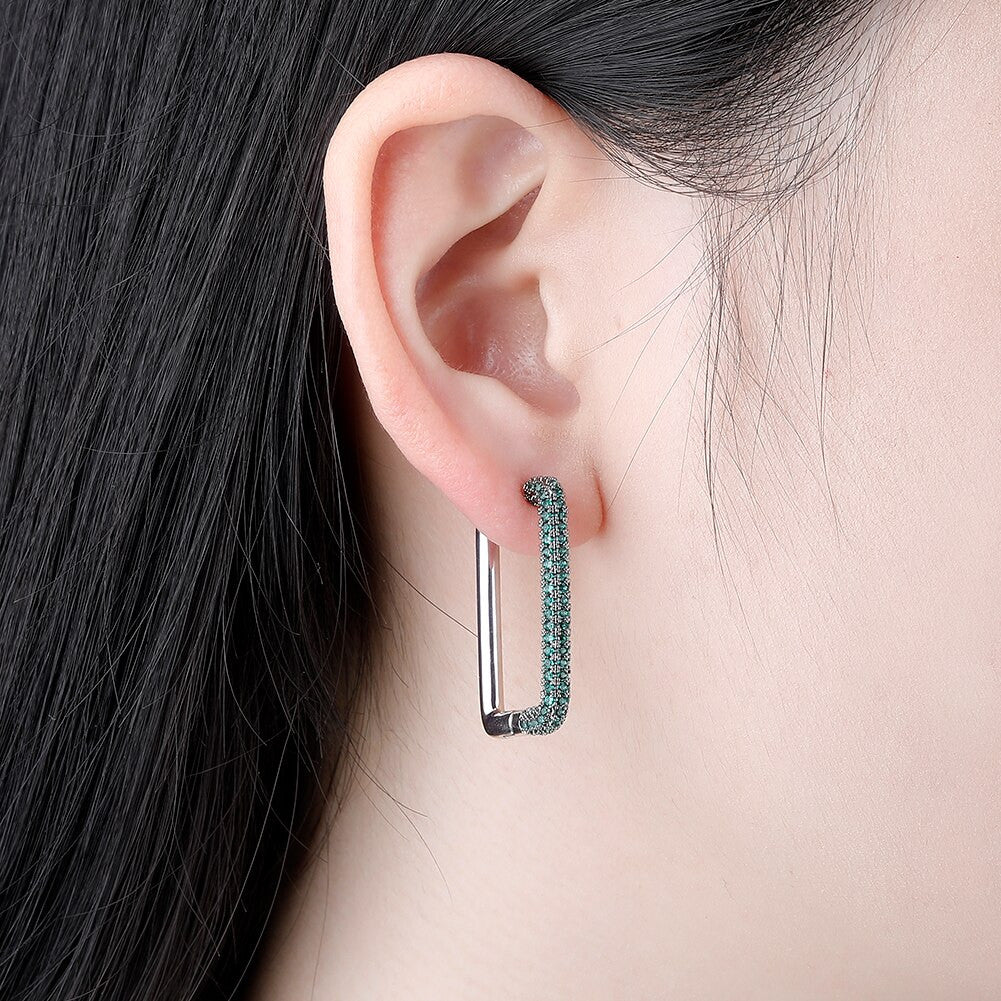 Ladies Square Hoop Cut Street Wear Fashion Flooded Ice Bling Bling Earrings